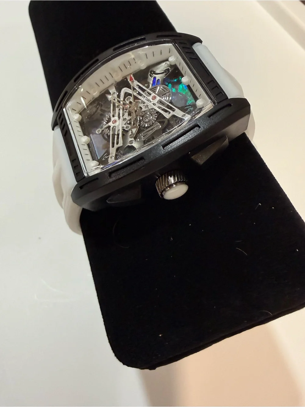 Black & White Skeleton Dial Sports Watch - White Strap